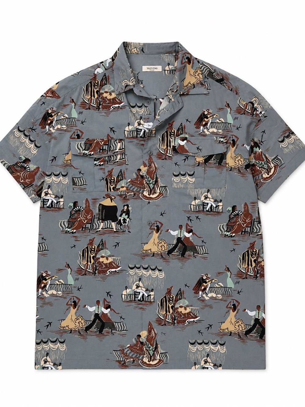 Valentino Made In Italy Scenic Print Camp Shirt | Size 45 (US 18/XL)